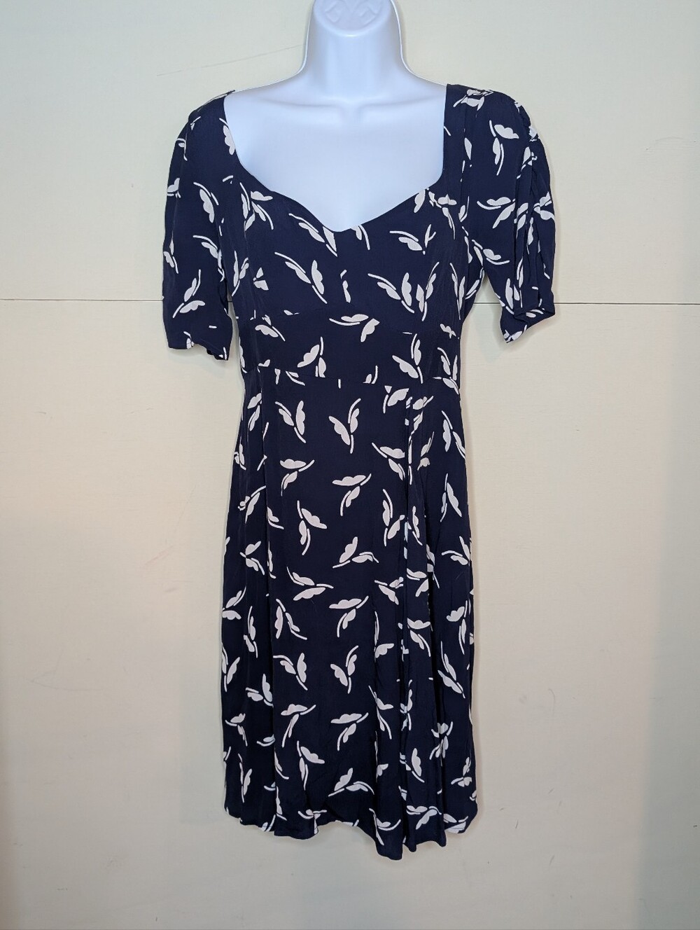 Maeve Mid Length Dress Navy Blue with White Pattern